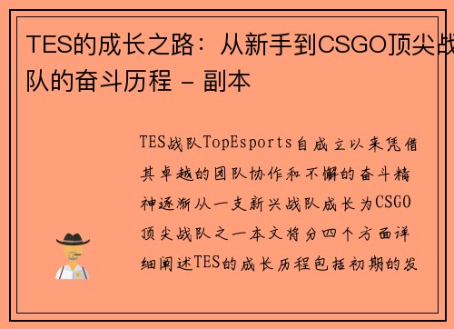 TES的成长之路:从新手到CSGO顶尖战队的奋斗历程 - 副本